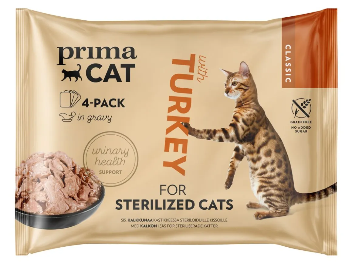 PRIMACAT CLASSIC KALKKUNAA KASTIKKEESSA STERILOIDUT KISSAT 4*8