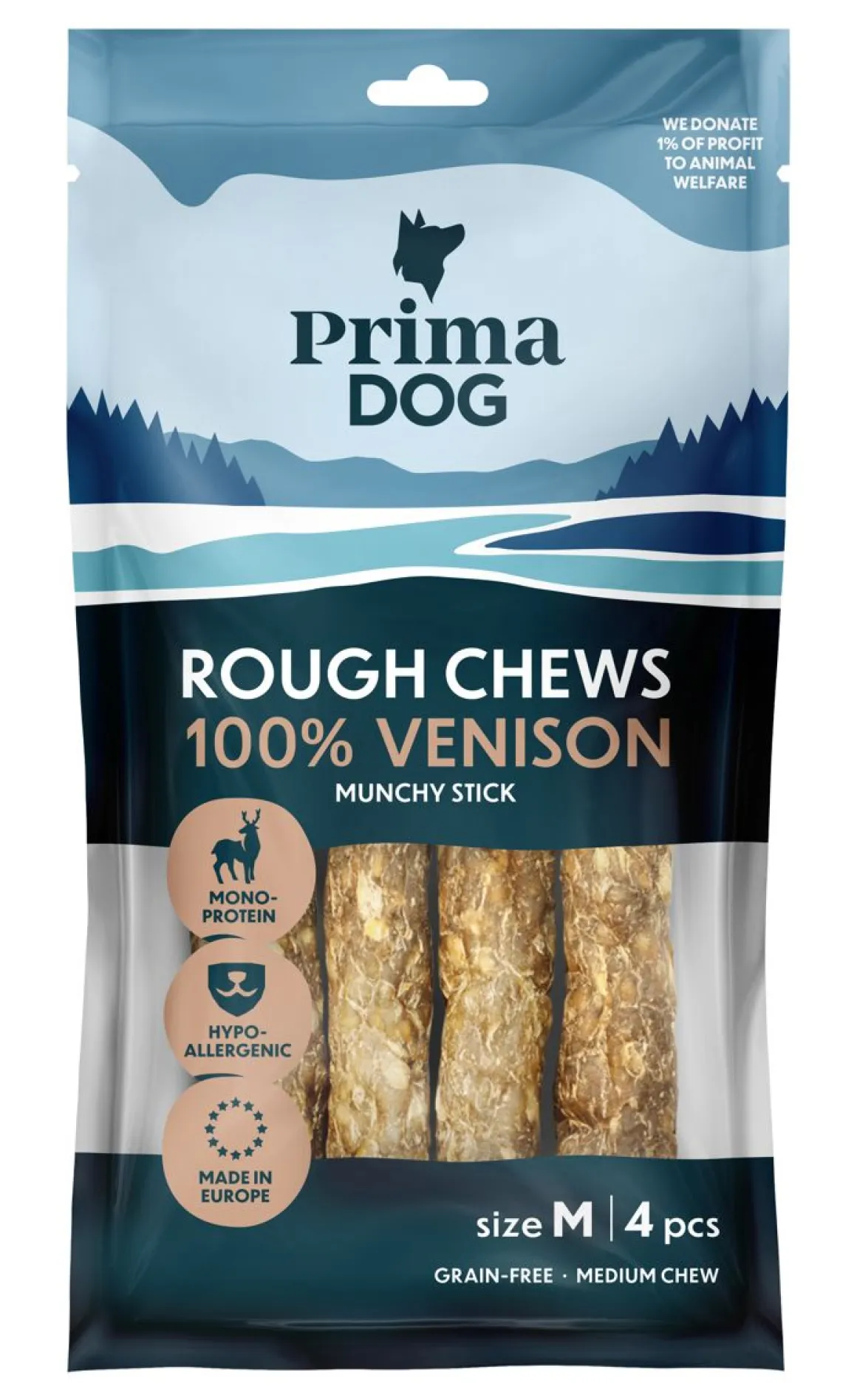 PRIMADOG ROUGH CHEWS RIISTA ROUHEPATUKKA M 12CM 4KPL 80 G