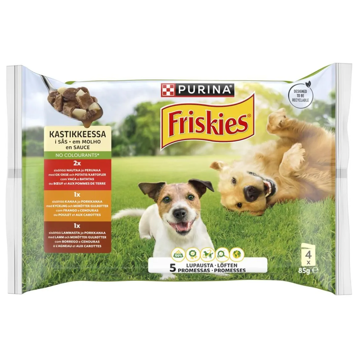 PURINA FRISKIES KOIRAN ANNOSP. ADULT KASTIKKEESSA 4*85G LAJ. 340 G