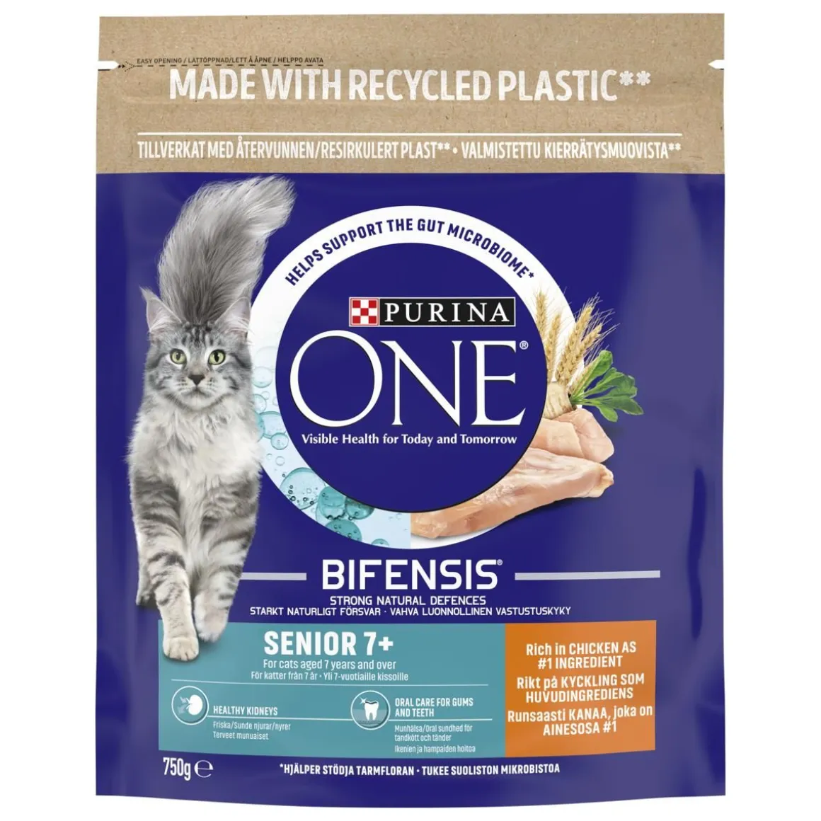 PURINA ONE KISSAN TÄYSRAVINTO SENIOR KANAA & TÄYSJYVÄVILJAA 750 G