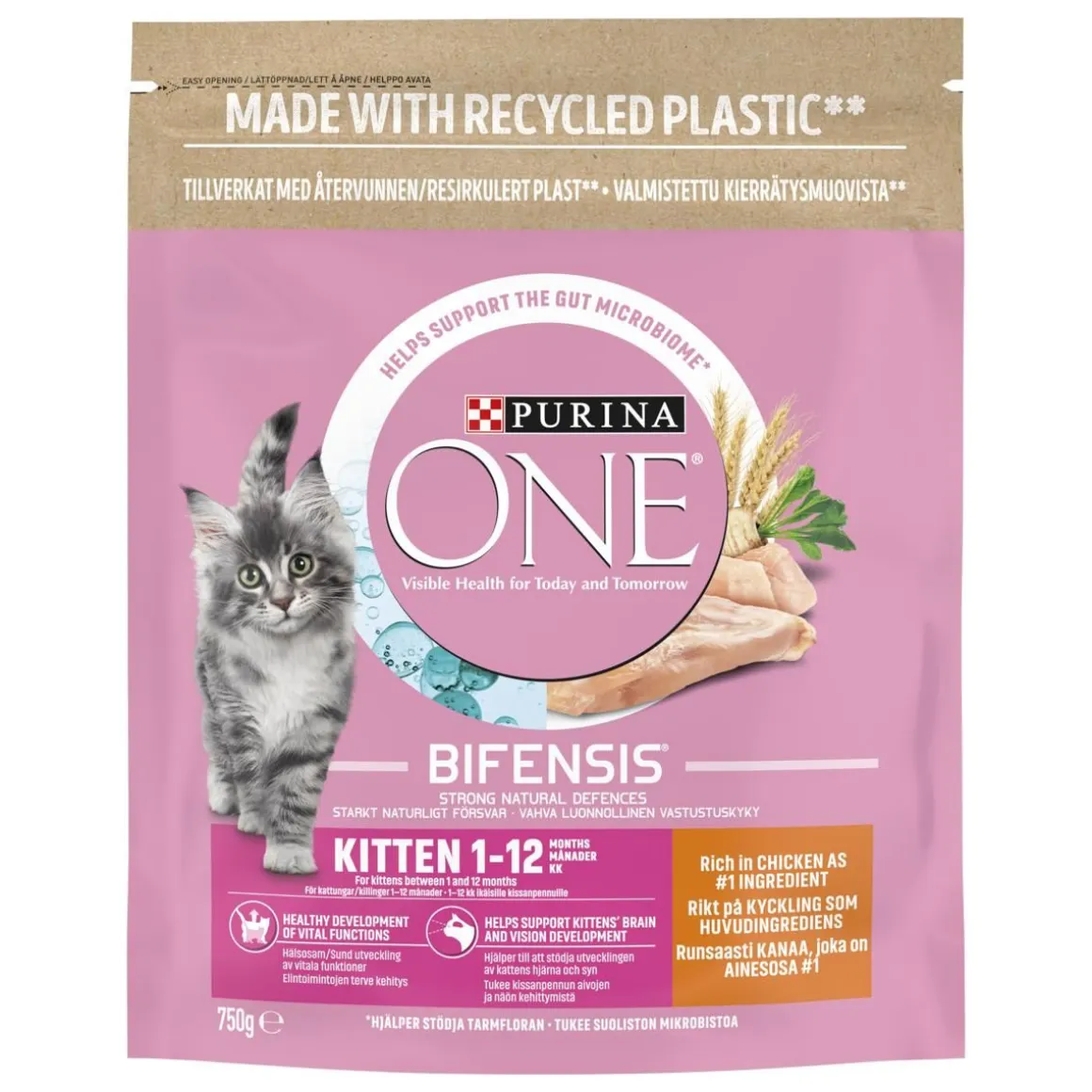 PURINA ONE KISSAN TÄYSRAVINTO KITTEN KANAA & TÄYSJYVÄVILJAA 750 G