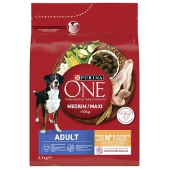 PURINA ONE KOIRAN TÄYSRAVINTO ADULT MEDIUM/MAXI KANAA&RIISIÄ 2,5 KG