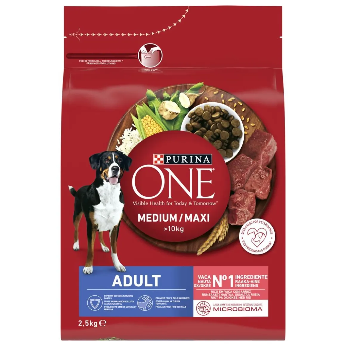 PURINA ONE KOIRAN TÄYSRAVINTO ADULT MEDIUM/MAXI NAUTAA&RIISIÄ 2,5 KG