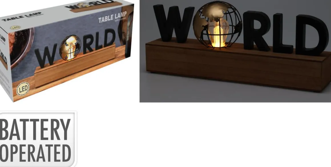 PÖYTÄLAMPPU "WORLD" TEKSTILLÄ 38X8X15CM