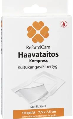 REFORMICARE STERIILI KUITUKANGAS HAAVATAITOS 7,5CMx7,5CM 10 KPL
