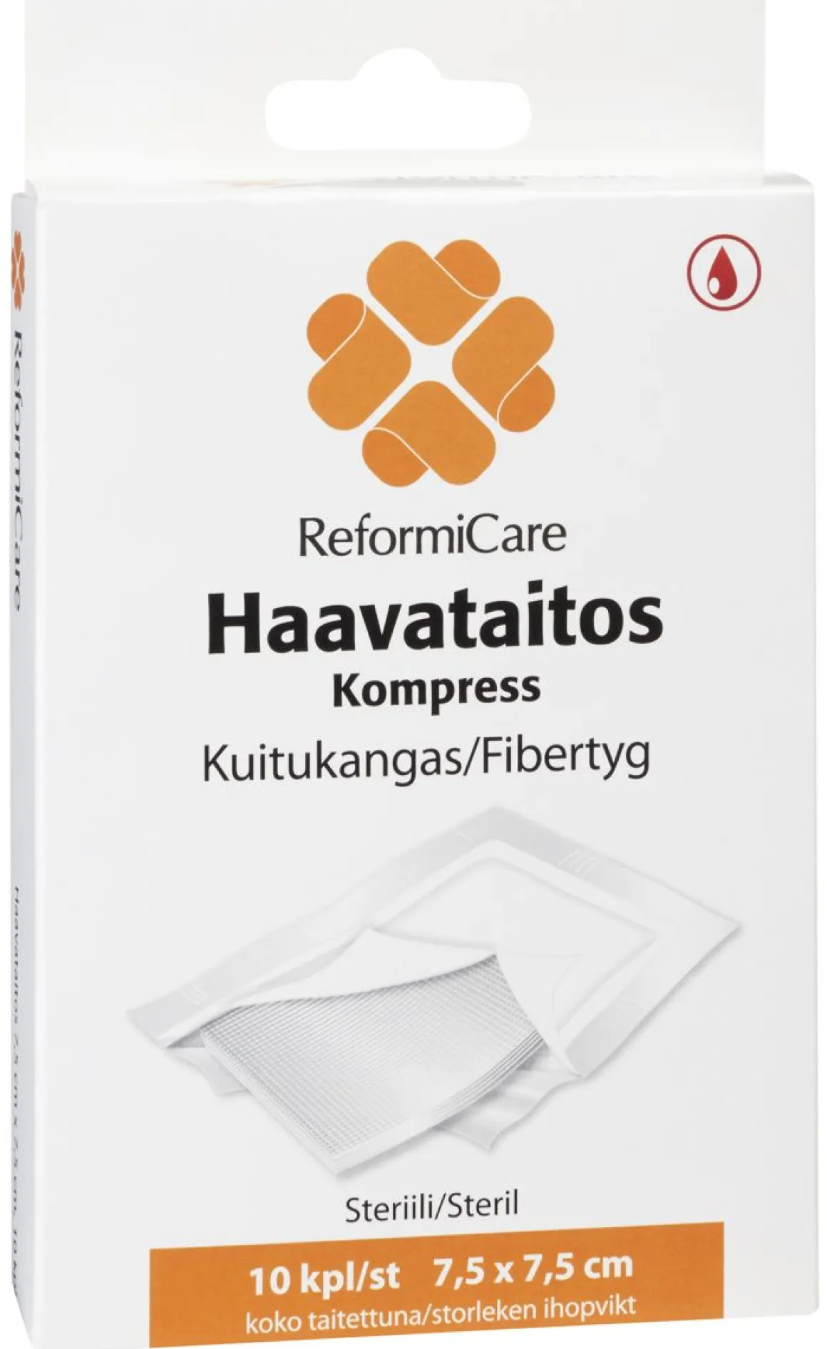 REFORMICARE STERIILI KUITUKANGAS HAAVATAITOS 7,5CMx7,5CM 10 KPL
