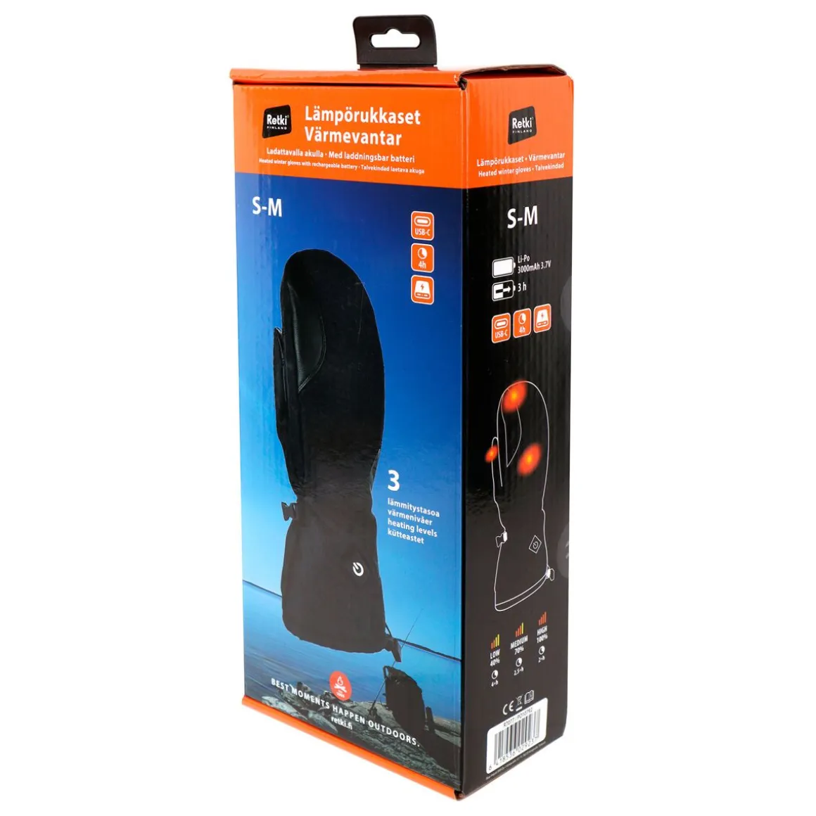 RETKI RUKKASET LÄMMITETTÄVÄT 2*5V 3000MAH S/M, MUSTA