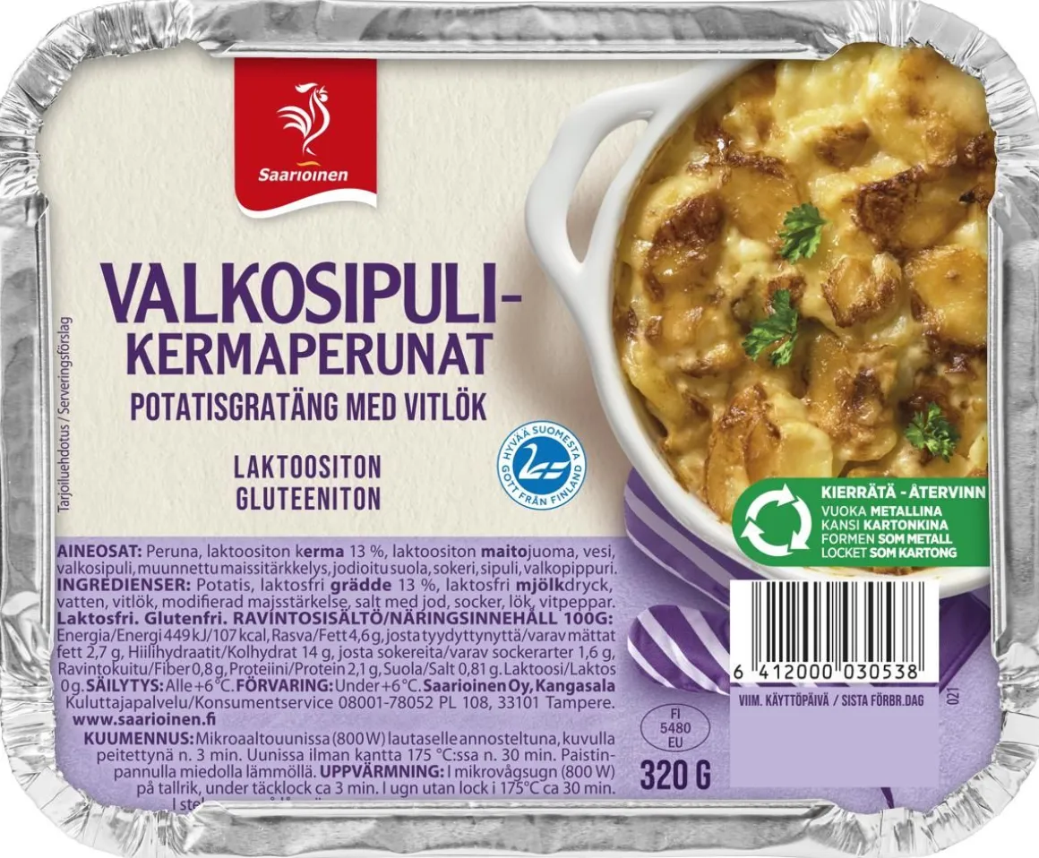 SAARIOINEN VALKOSIPULIKERMAPERUNAT 320 G