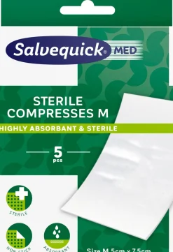 SALVEQUICK MED STERILE COMPRESSES M STERIILI SIDETAITOS 5 KPL