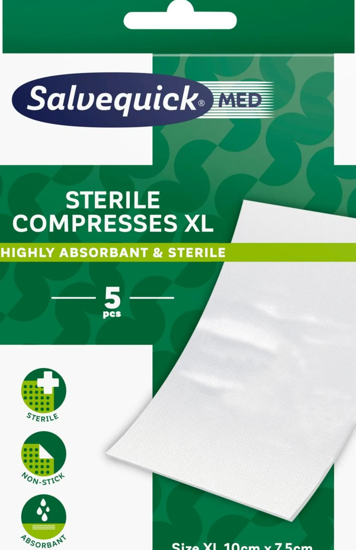 SALVEQUICK MED STERILE COMPRESSES XL STERIILI SIDETAITOS 5 KPL