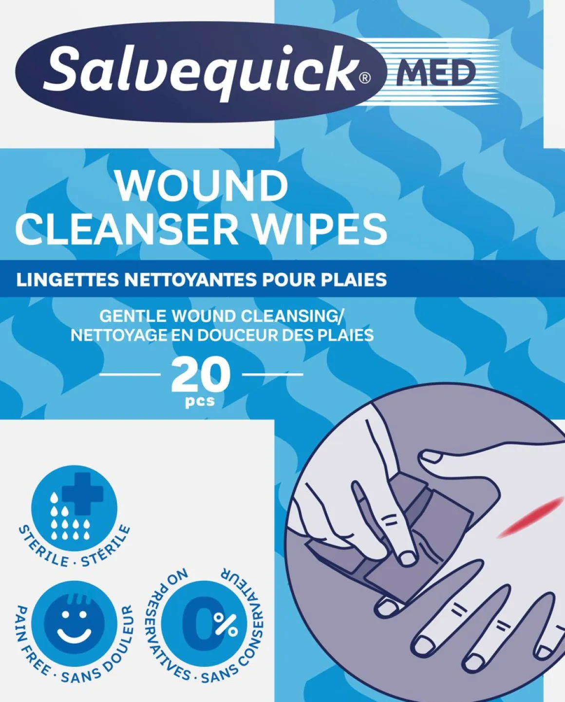 SALVEQUICK MED WOUND CLEANSER WIPES STERIILI HAAVOJEN PUHDISTUS 2