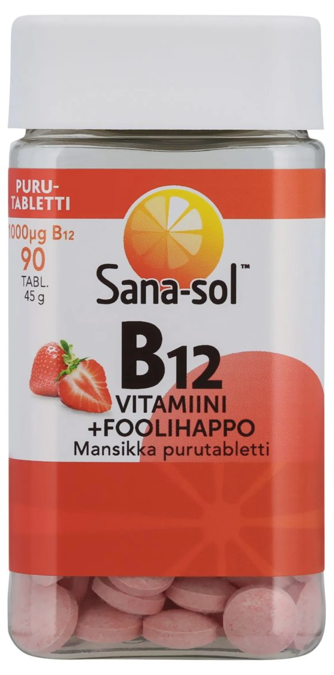 SANA-SOL B12-VITAMIINI 1000 G +FOOLIHAPPO MANSIKKA PURUTABLETTI 9