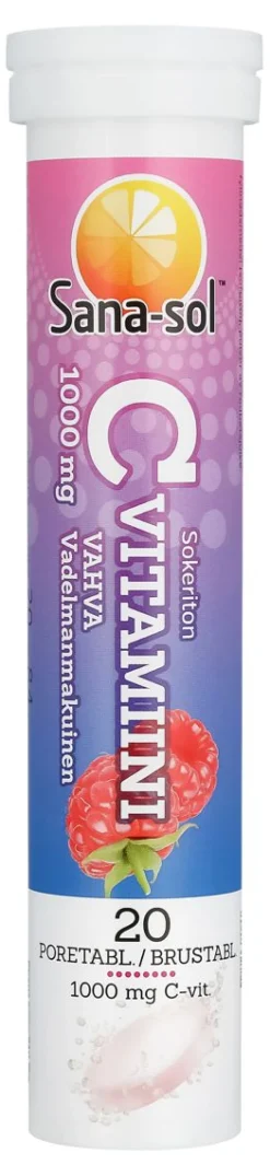SANA-SOL C-VITAMIINI 1000MG PORE VADELMA 20 KPL