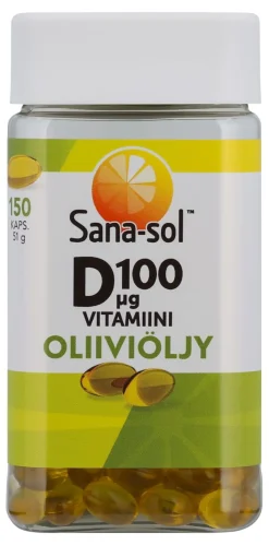 SANA-SOL D-VITAMIINI 100MIKROGR. OLIIVIÖLJY KAPSELI 150 KPL