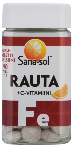 SANA-SOL RAUTA+C-VITAMIINI PURUTAB APPELSIINI 90 KPL