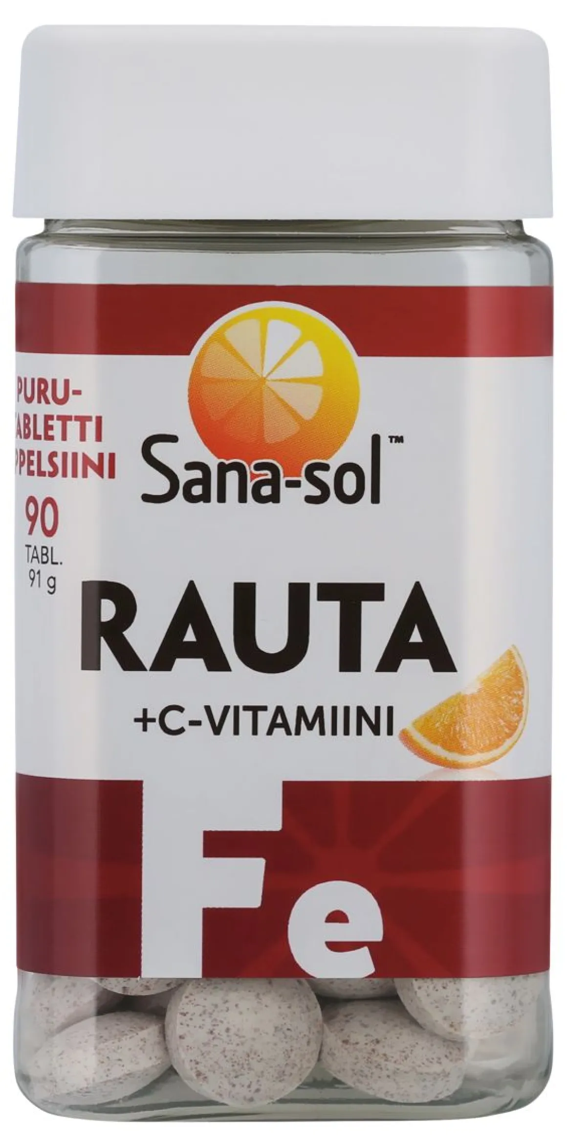 SANA-SOL RAUTA+C-VITAMIINI PURUTAB APPELSIINI 90 KPL