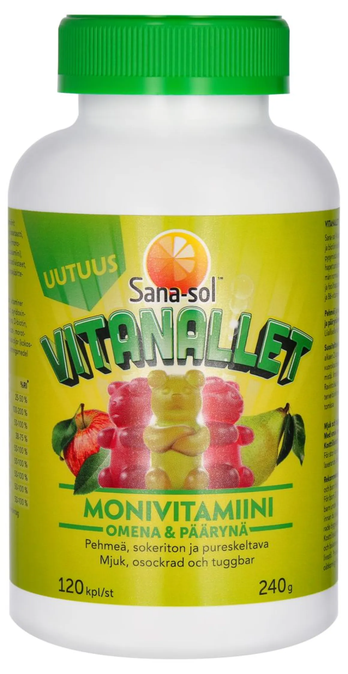 SANA-SOL VITANALLET MONIVITAMIINI OMENA-PÄÄRYNÄ 120 KPL