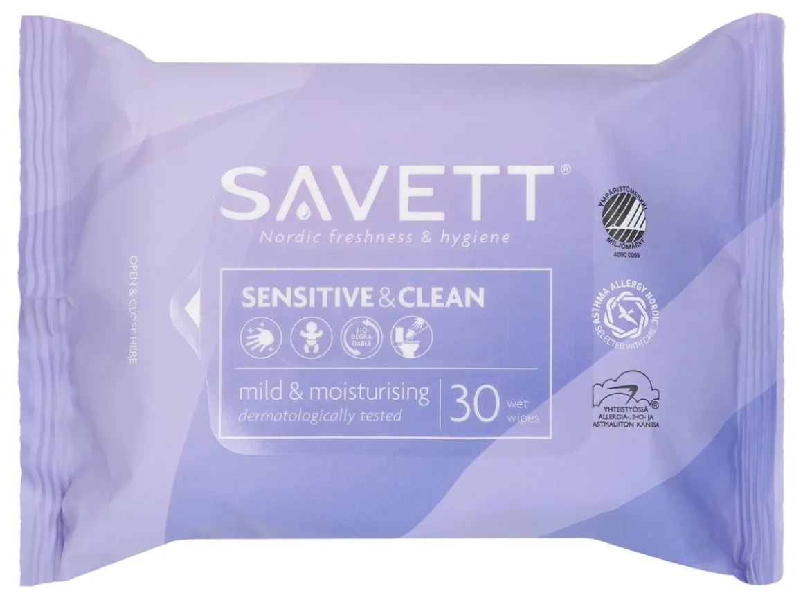 SAVETT PH SENSITIVE UUDELLEEN SULJETTAVA KOSTEUSPYYHE 30 KPL