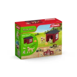 SCHLEICH FARM WORLD KENNELLI JA 2 KULTAISTA NOUTAJAA