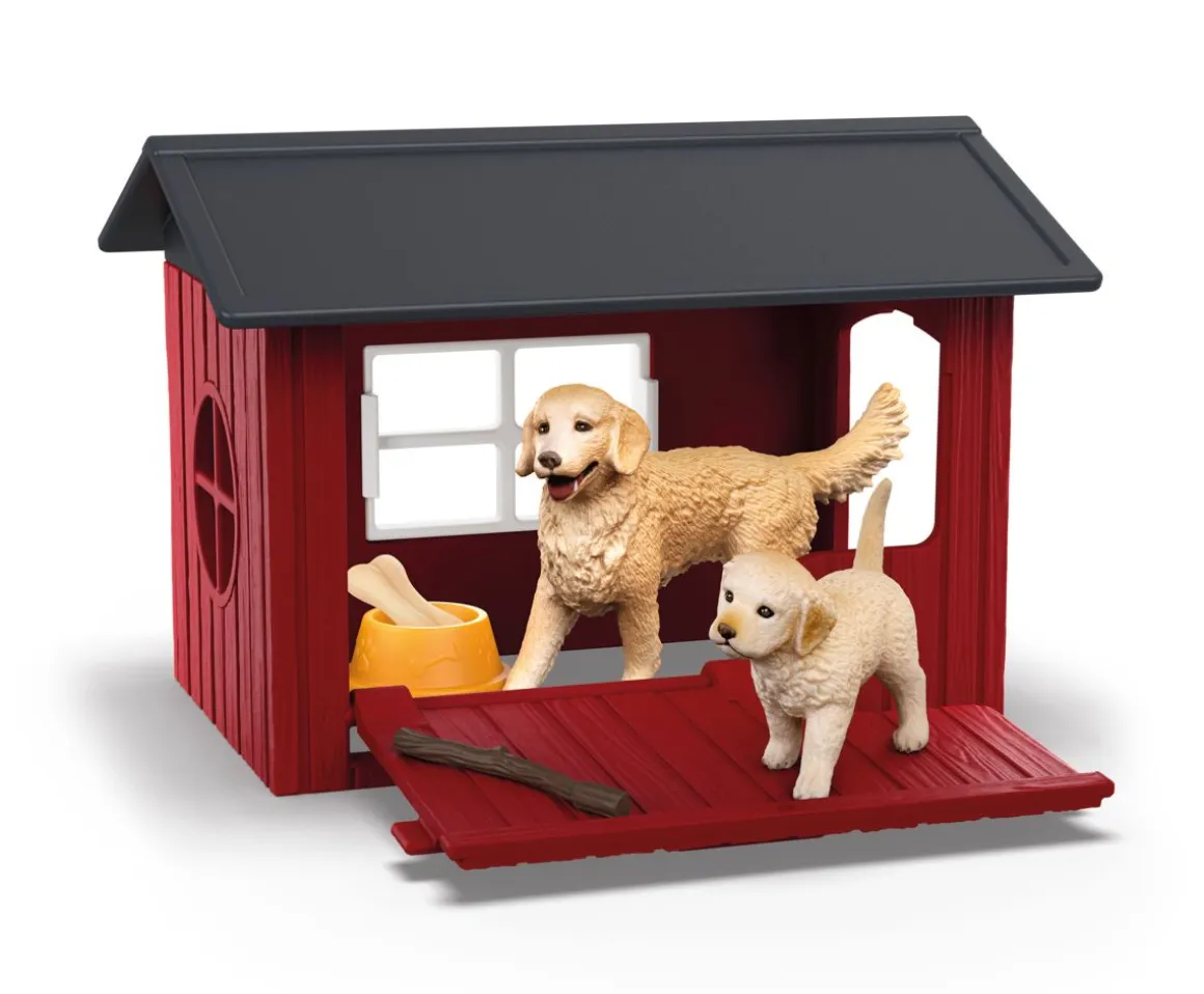 SCHLEICH FARM WORLD KENNELLI JA 2 KULTAISTA NOUTAJAA