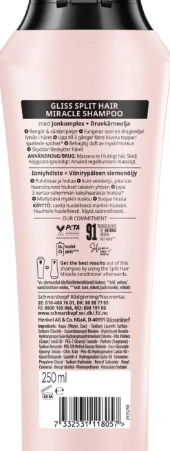 SCHWARZKOPF GLISS SPLIT ENDS MIRACLE SHAMPOO 250 ML