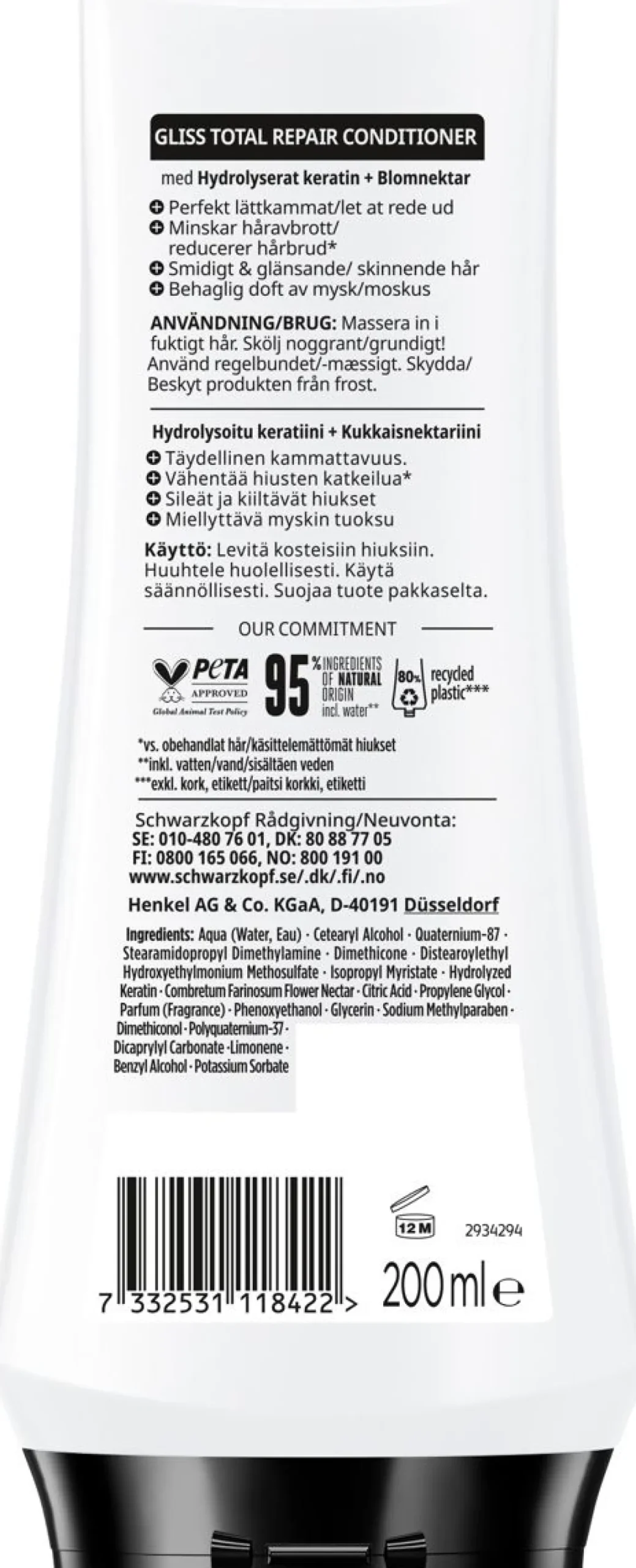 SCHWARZKOPF GLISS TOTAL REPAIR HOITOAINE 200 ML