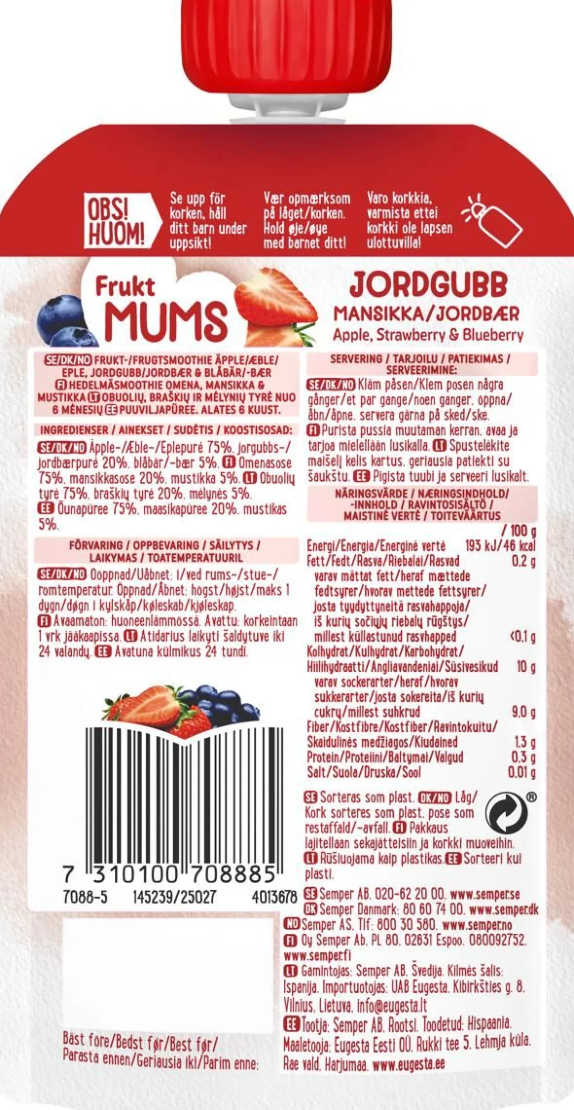 SEMPER FRUKTMUMS MANSIKKA 6KK 110 G