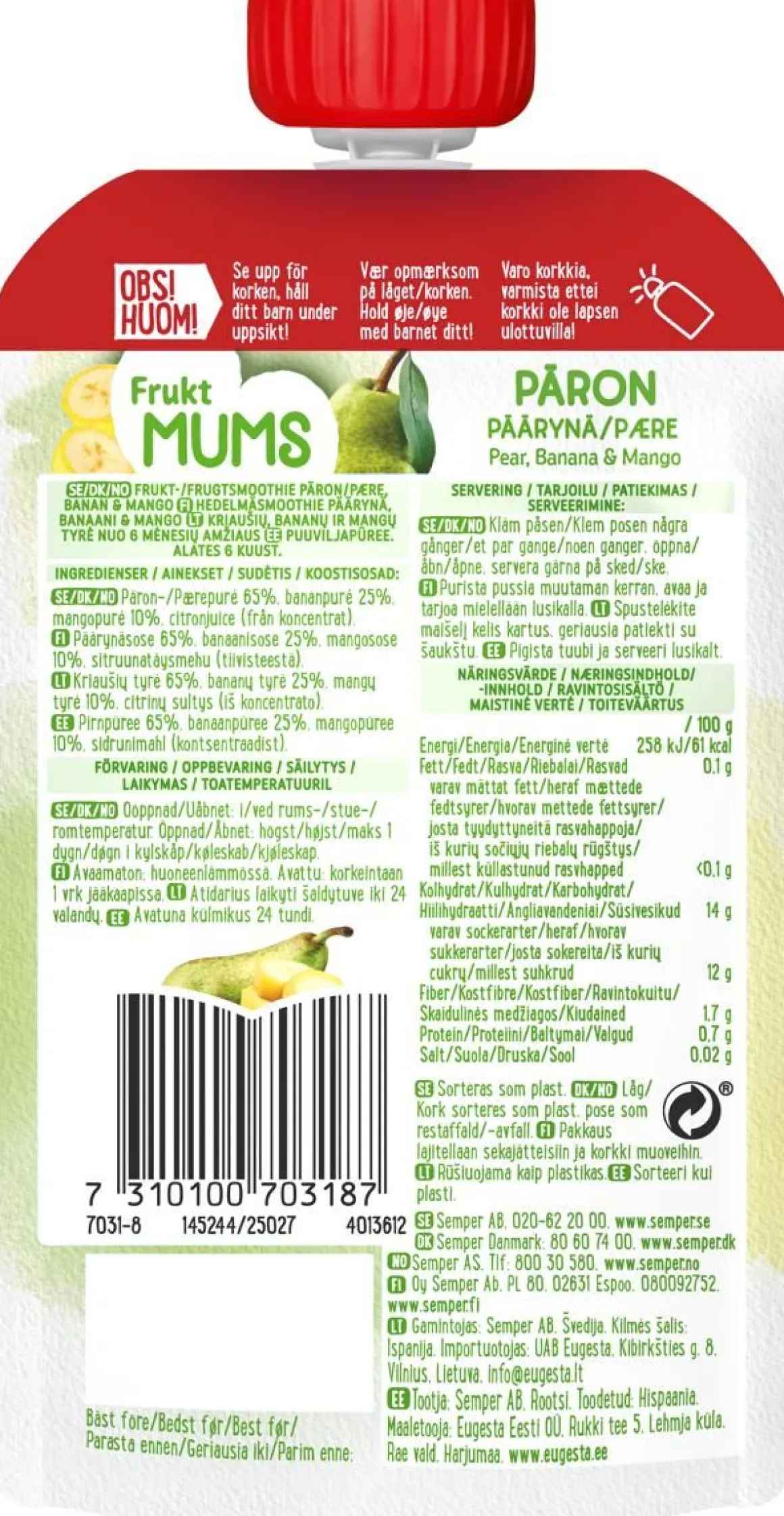 SEMPER FRUKTMUMS PÄÄRYNÄ 6KK 110 G