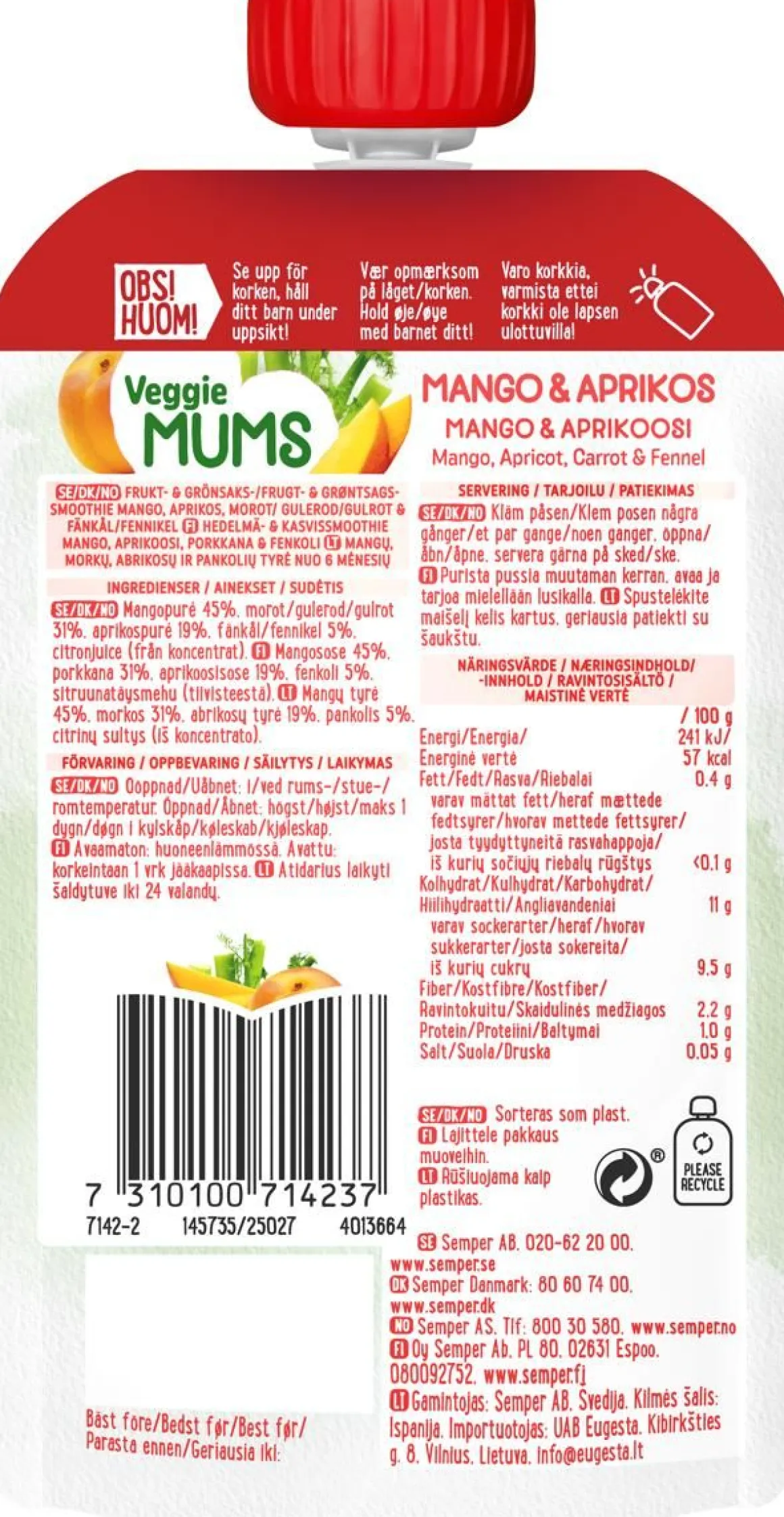 SEMPER FRUKT VEGGIE MUMS 6KK MANGO 110 G