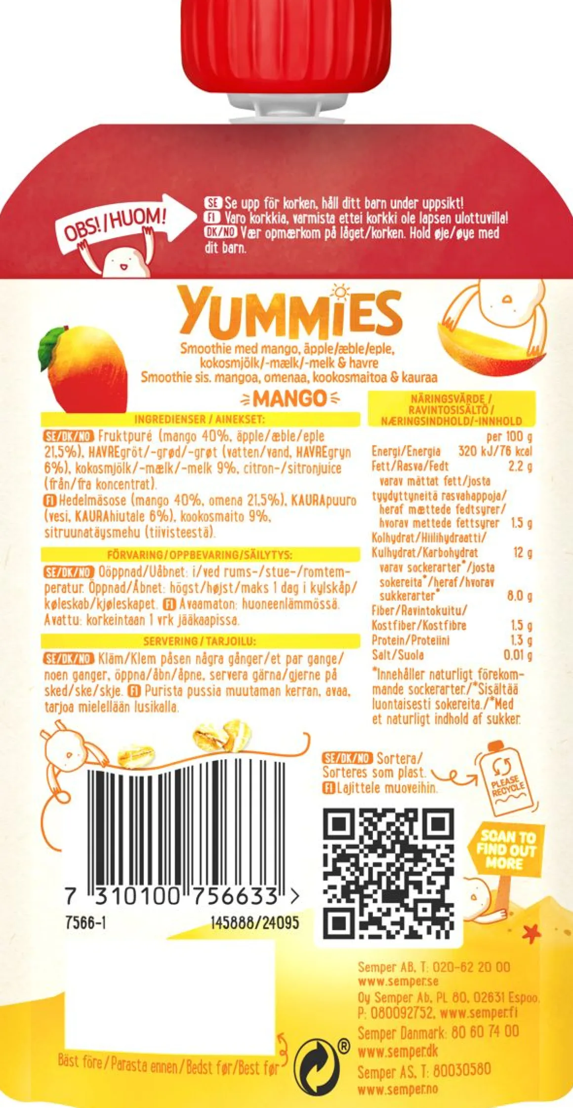 SEMPER SEMPER YUMMIES SMOOTHIE 1-3V MANGO 120 G