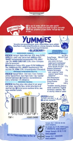SEMPER SEMPER YUMMIES SMOOTHIE 1-3V MUSTIKKA 120 G