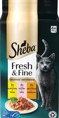 SHEBA ANNOSP. FRESH&FINE 6*50G SEKOITUS KANAA, KALKKUNAA JA LOH 30
