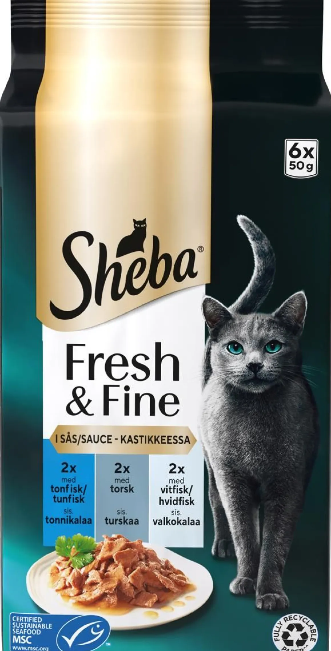 SHEBA ANNOSP. FRESH&FINE 6*50G KALALAJITELMA KASTIKKEESSA MSC 300