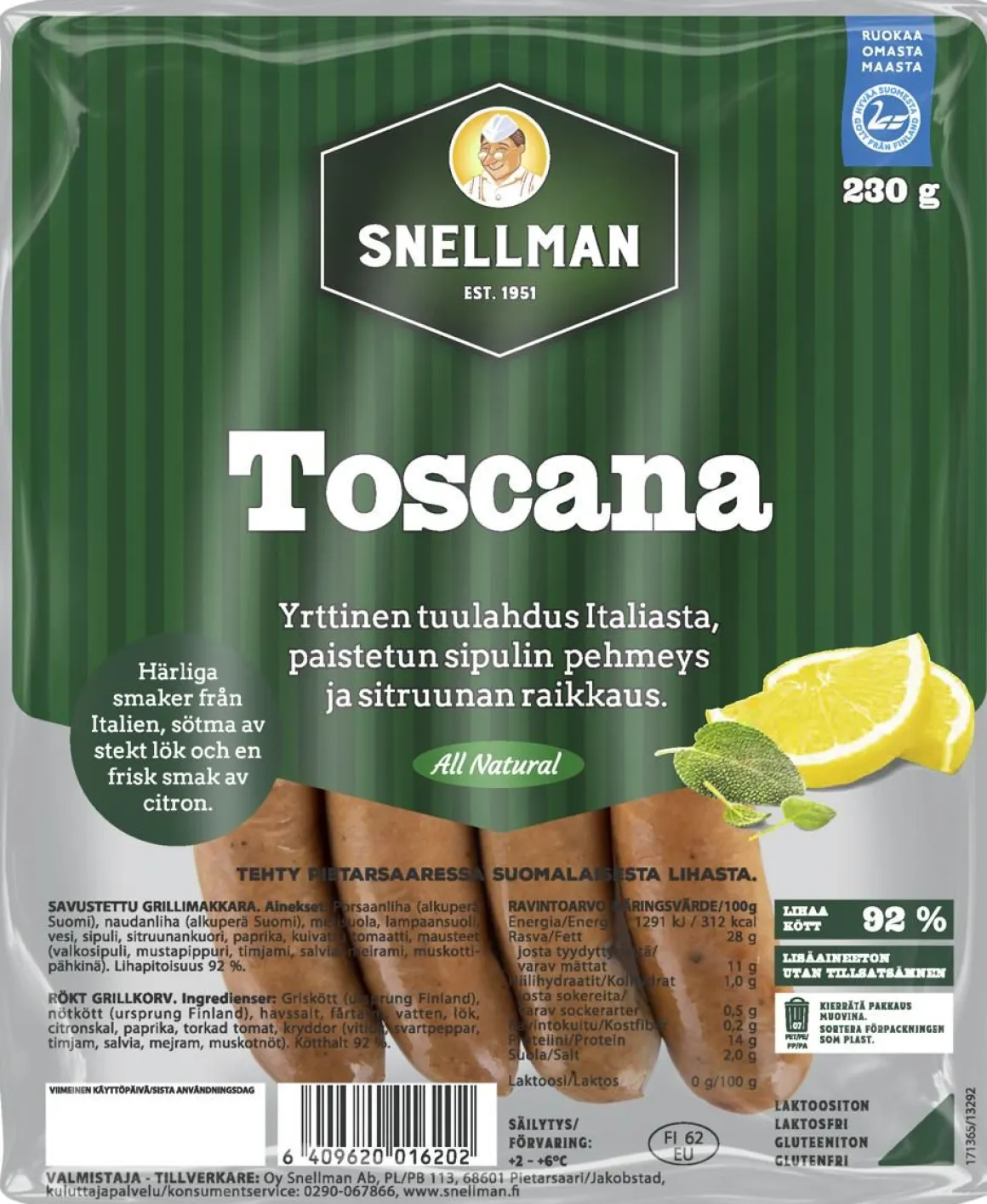 SNELLMAN ALL NATURAL TOSCANA 230 G