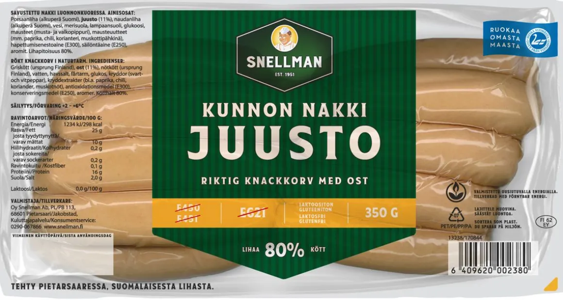SNELLMAN KUNNON JUUSTONAKKIMAKKARA A-LK 350 G
