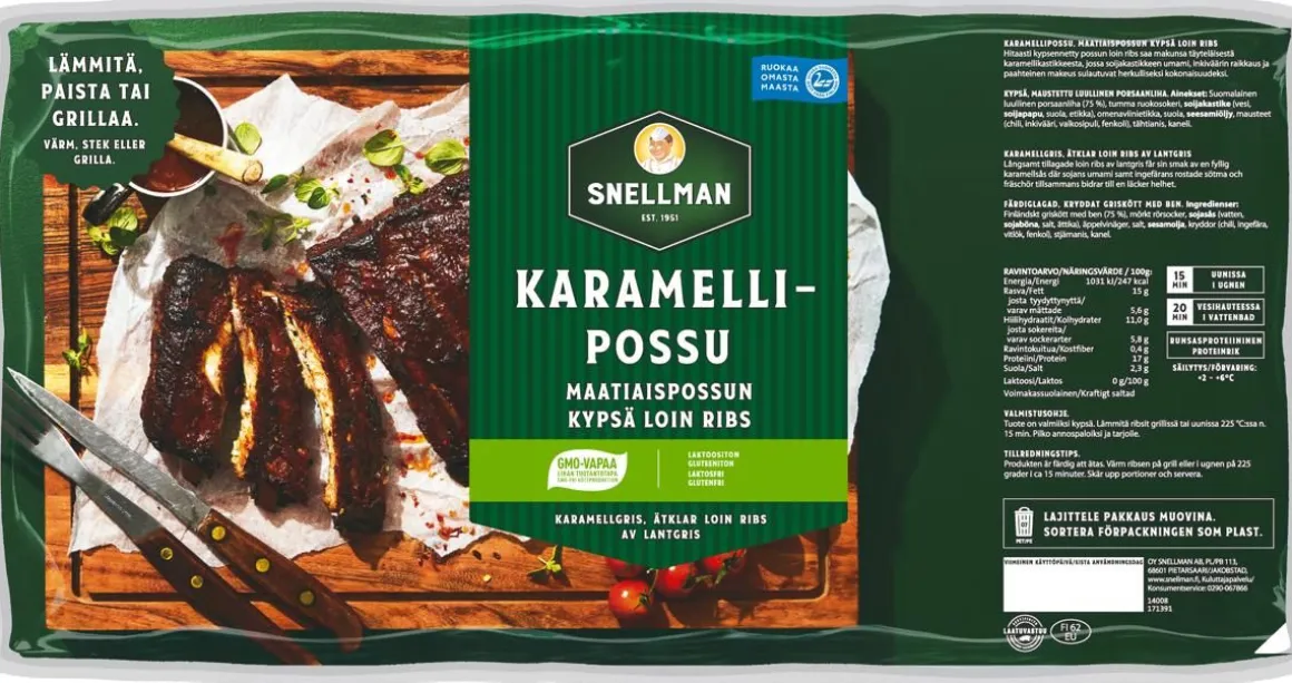 SNELLMAN KARAMELLIPOSSU KYPSÄ LOIN RIBS N. 550G