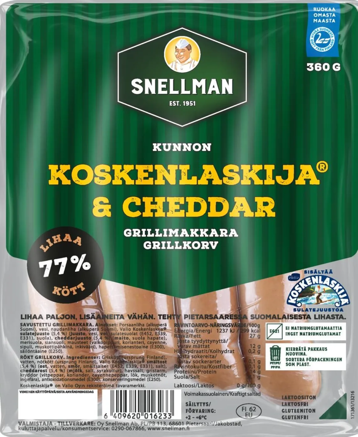 SNELLMAN KUNNON GRILLIMAKKARA KOSKENLASKIJA & CHEDDAR 360 G