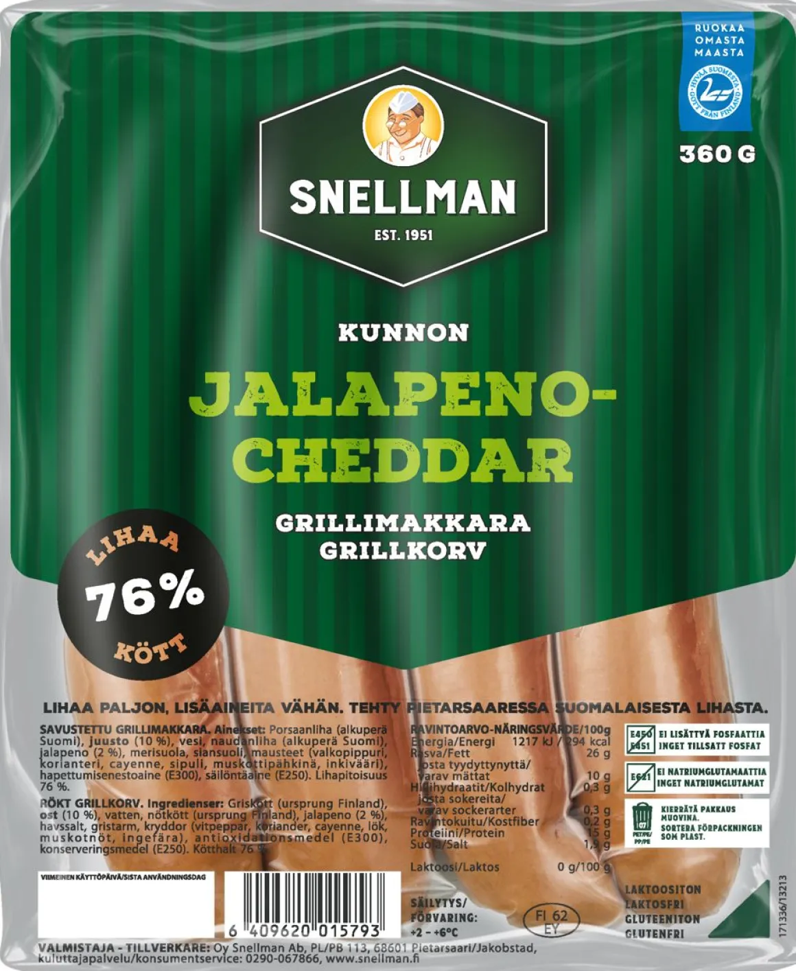 SNELLMAN KUNNON GRILLIMAKKARA JALOPENO-CHEDDAR 360 G