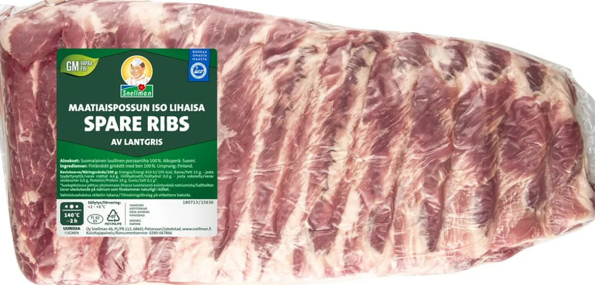 SNELLMAN MAATIAISPOSSUN ISO LIHAISA SPARE RIBS N. 800G