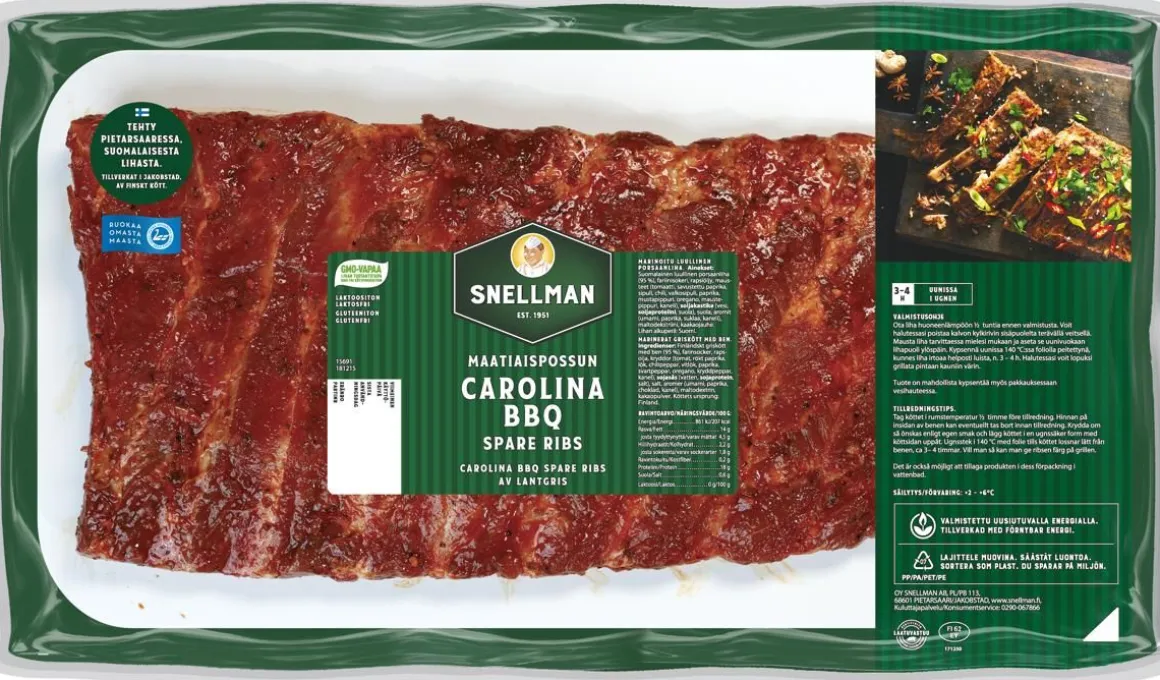 SNELLMAN MAATIAISPOSSUN SPARE RIBS CAROLINA BBQ N. 900G