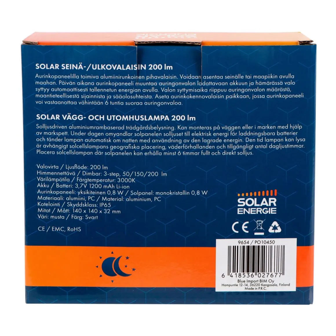 SOLAR ENERGIE SOLAR SEINÄ-/ULKOVALAISIN 200LM