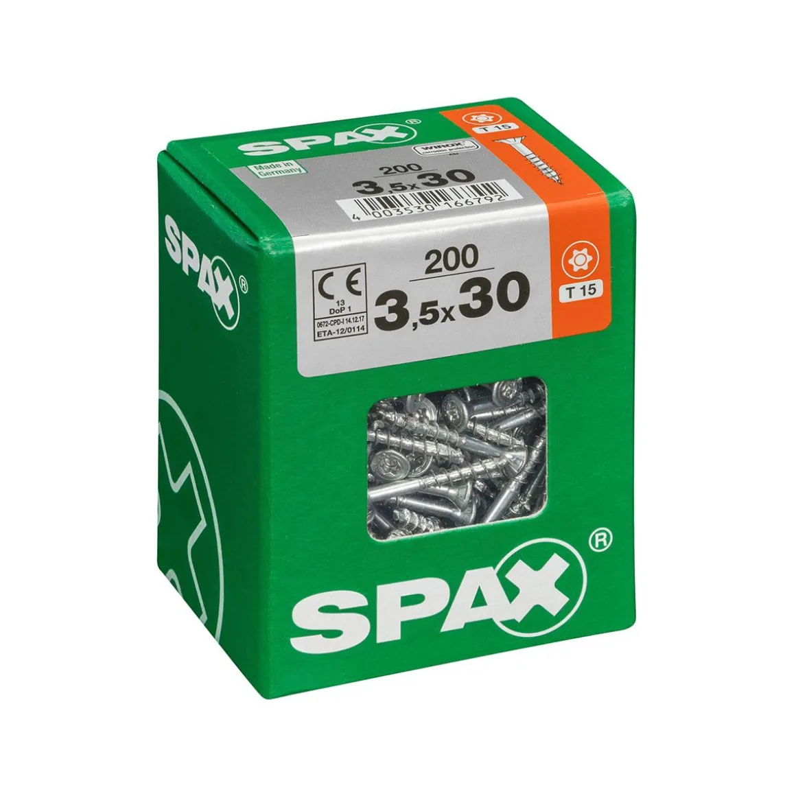 SPAX RUUVI TORX UPPOKANTA, OSAKIERRE WIROX 3,5X30 L 200KPL