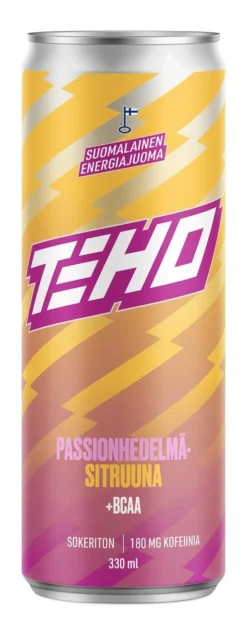 TEHO ENERGIAJUOMA SOKERITON PASSION-SITRUUNA + BCAA TLK 330 ML