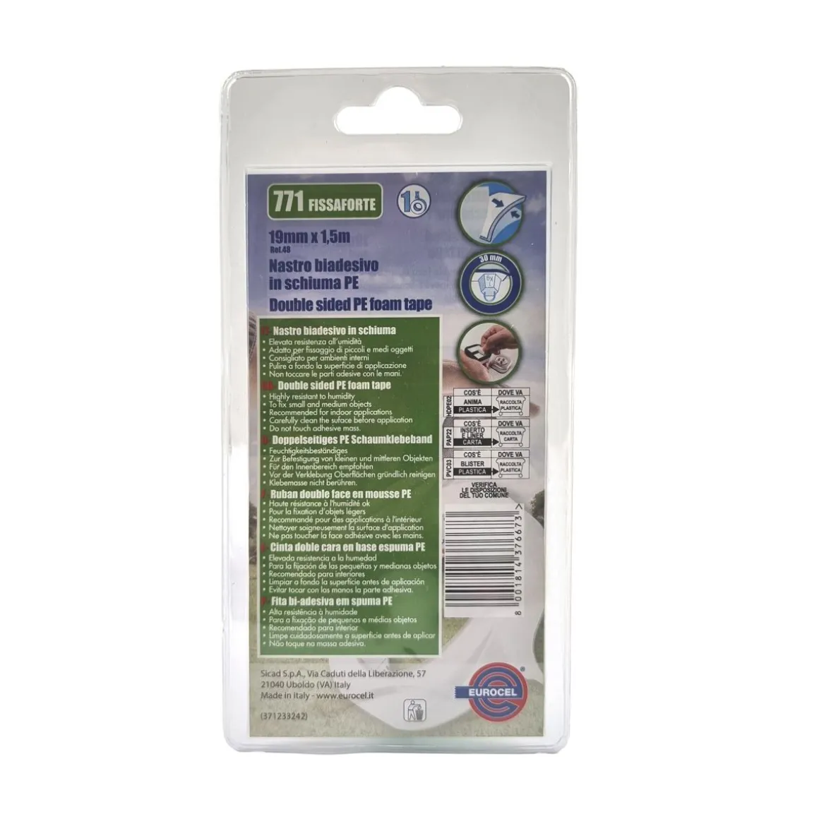 TELPAK 2-PUOLINEN FOAM-TEIPPI 19MMX1,5M VALKOINEN