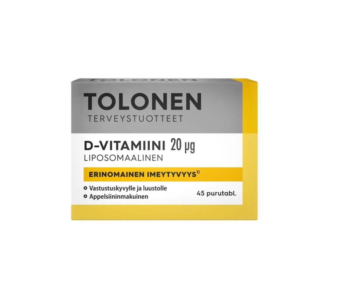 TOLONEN LIPOSOMAALINEN D-VITAMIINI PURUTABLETTI 45 KPL