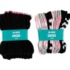 TYTTÖJEN 10-PACK SUKKA, MUSTA+KUOSIT, KOOT 25/27-37/39