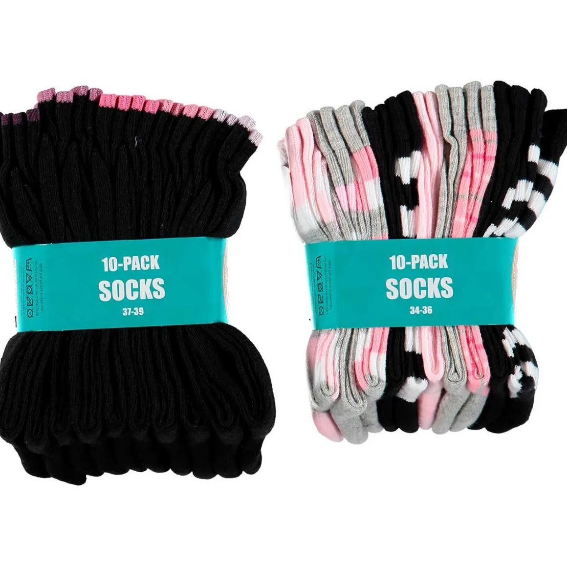 TYTTÖJEN 10-PACK SUKKA, MUSTA+KUOSIT, KOOT 25/27-37/39
