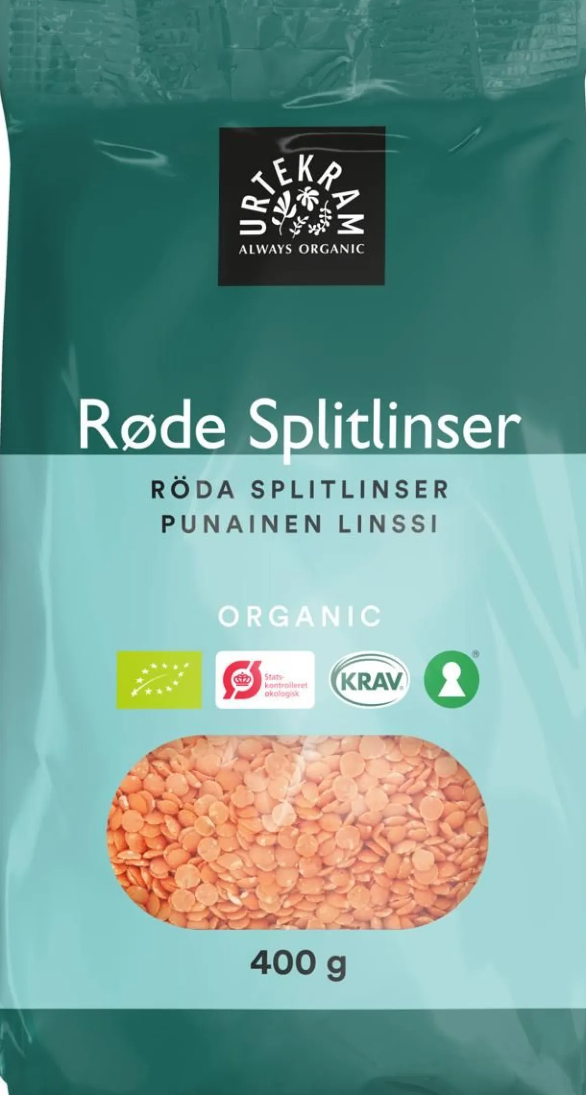 URTEKRAM PUNAINEN LINSSI LUOMU 400 G