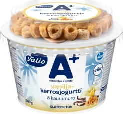 VALIO A+ KERROSJOGURTTI VANILJA JA KAURAMURO LAKTON GTON 200 G