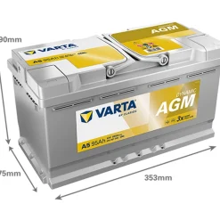 VARTA SILVER DYNAMIC KÄYNNISTYSAKKU AGM XEV 95AH 353X175X190MM -/+ 850A